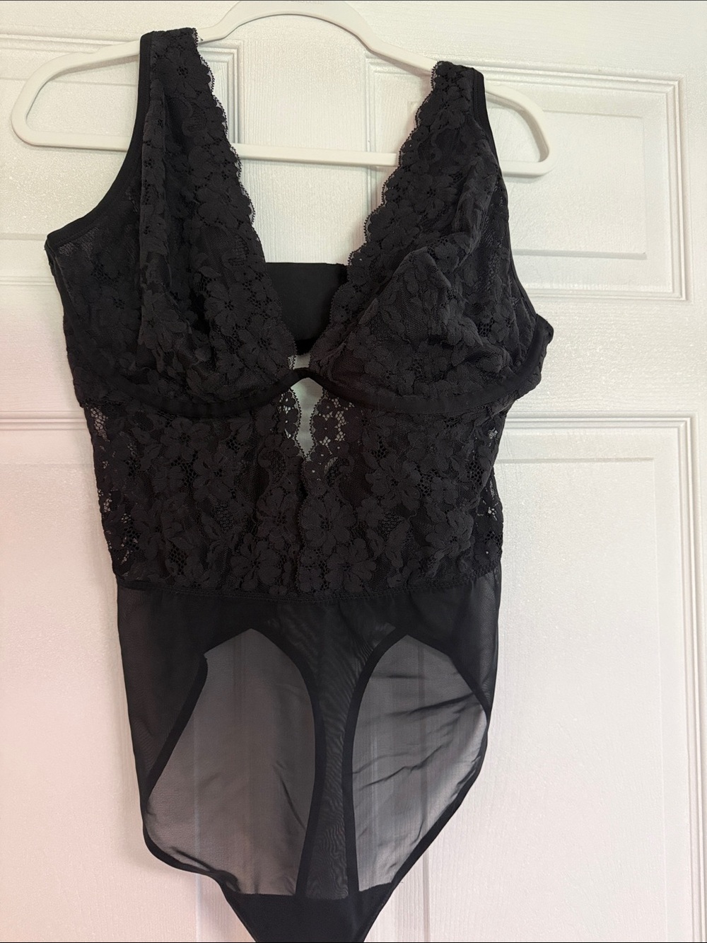 aerie Black Lace & Sheer Mesh Bodysuit
